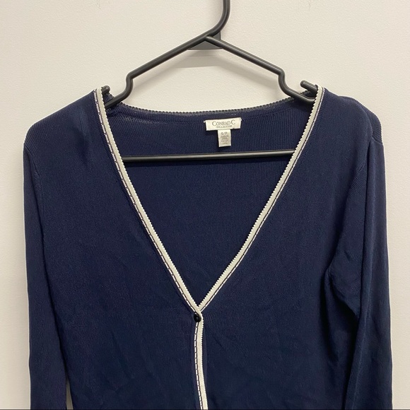 VINTAGE CONRAD C. BLUE & WHITE CARDIGAN - Picture 2 of 7